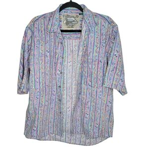 Vintage 90s Pier Connection Surfer Abstract Button Down Shirt Size Medium